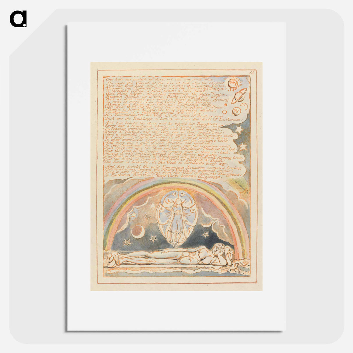 Jerusalem, Plate 14, "One hair nor particle of dust...." - William Blake Poster.