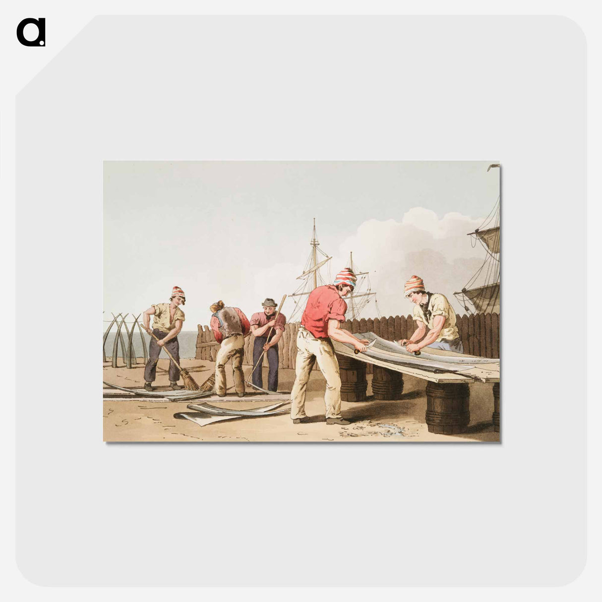 Illustration of whalebone scrapers - 19世紀のヨークシャー Postcard.