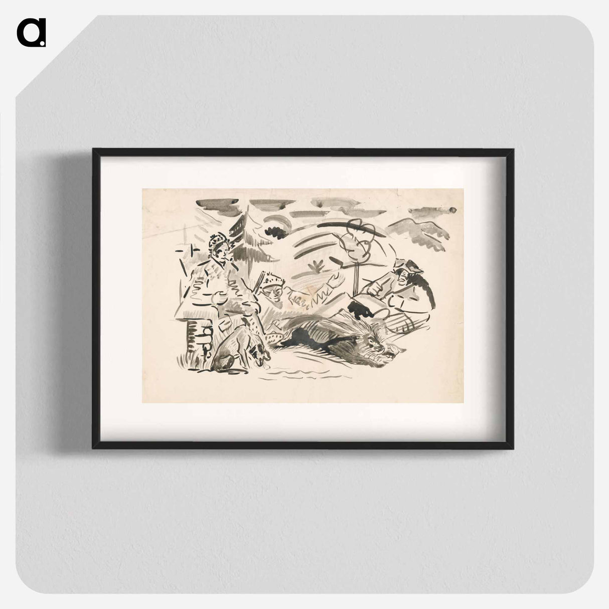 Hunters with a hunted wild bear - アーノルド ピーター ワイズ クビンチャン Poster.