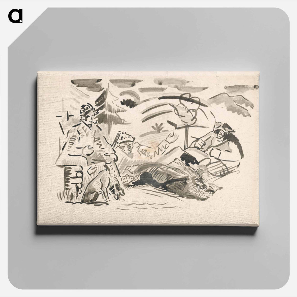 Hunters with a hunted wild bear - アーノルド ピーター ワイズ クビンチャン Canvas.