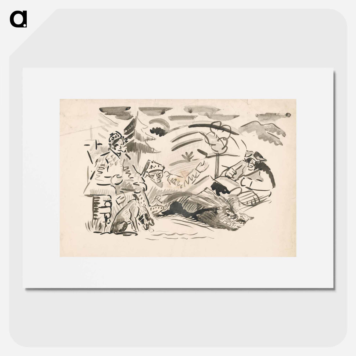 Hunters with a hunted wild bear - アーノルド ピーター ワイズ クビンチャン Poster.