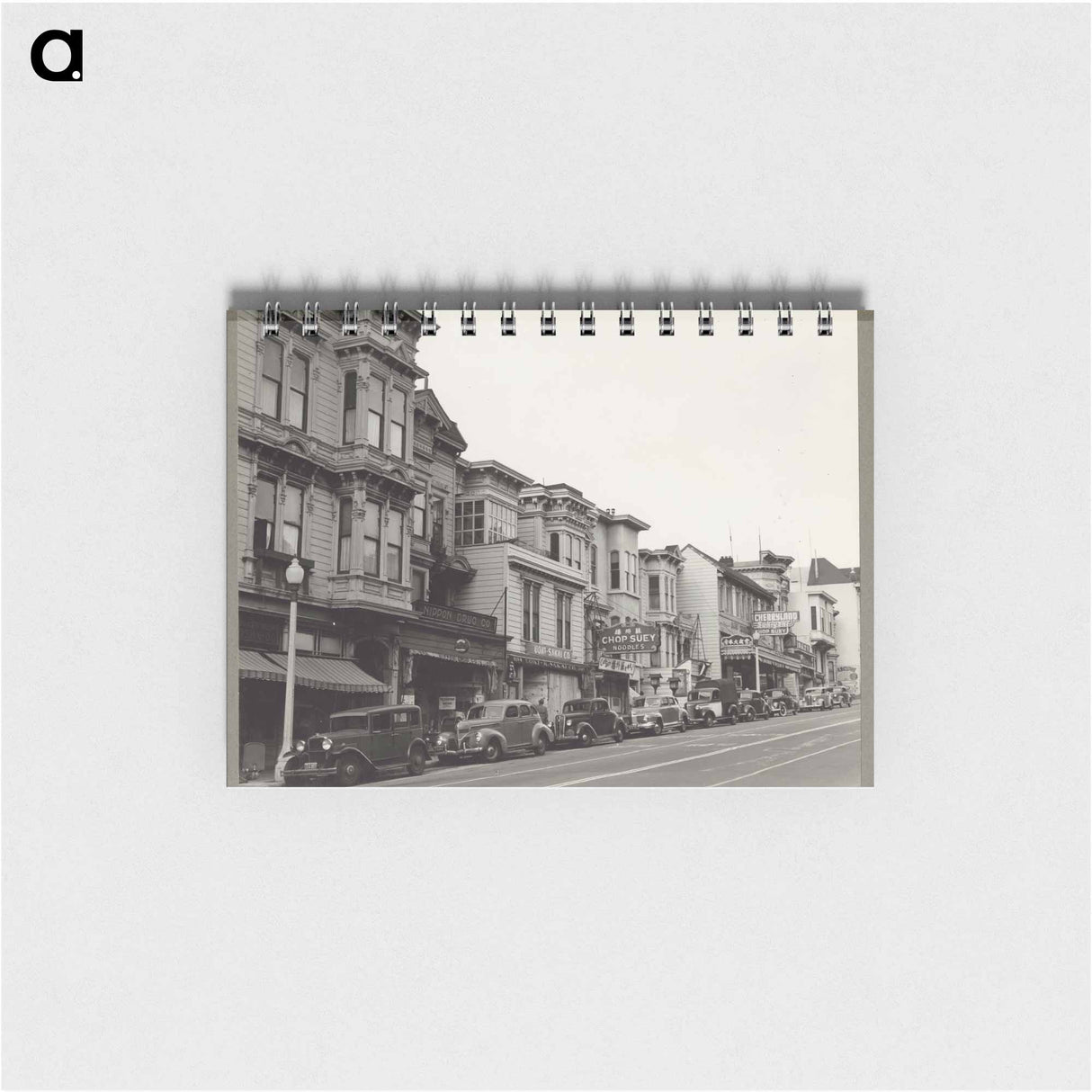 アートメモ帳-A view of the business district on Post Street in a neighborhood occupied by residents of Japanese ancestry before evacuation and housing in War Relocation Authority c - ドロテア ラング Memo.