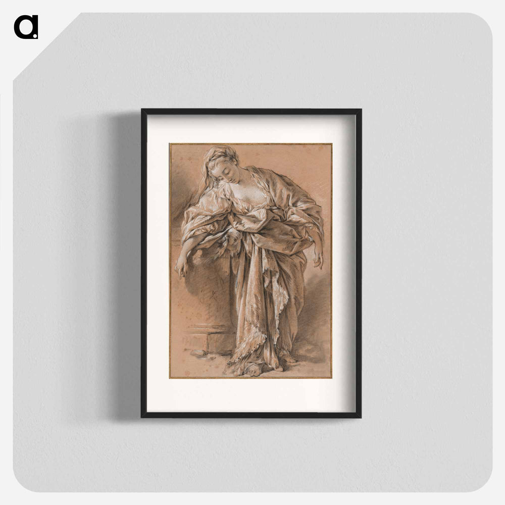 Study of a Draped Woman Leaning on a Pedestal - フランソワ ブーシェ Poster.