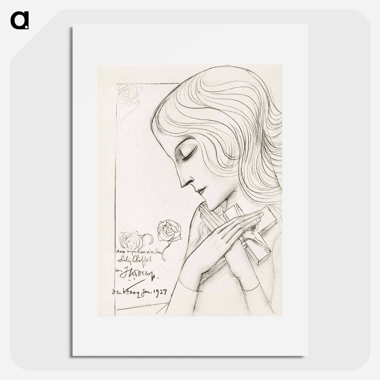 Young girl holding a cross in meditation - ヤン・トゥーロップ Poster.