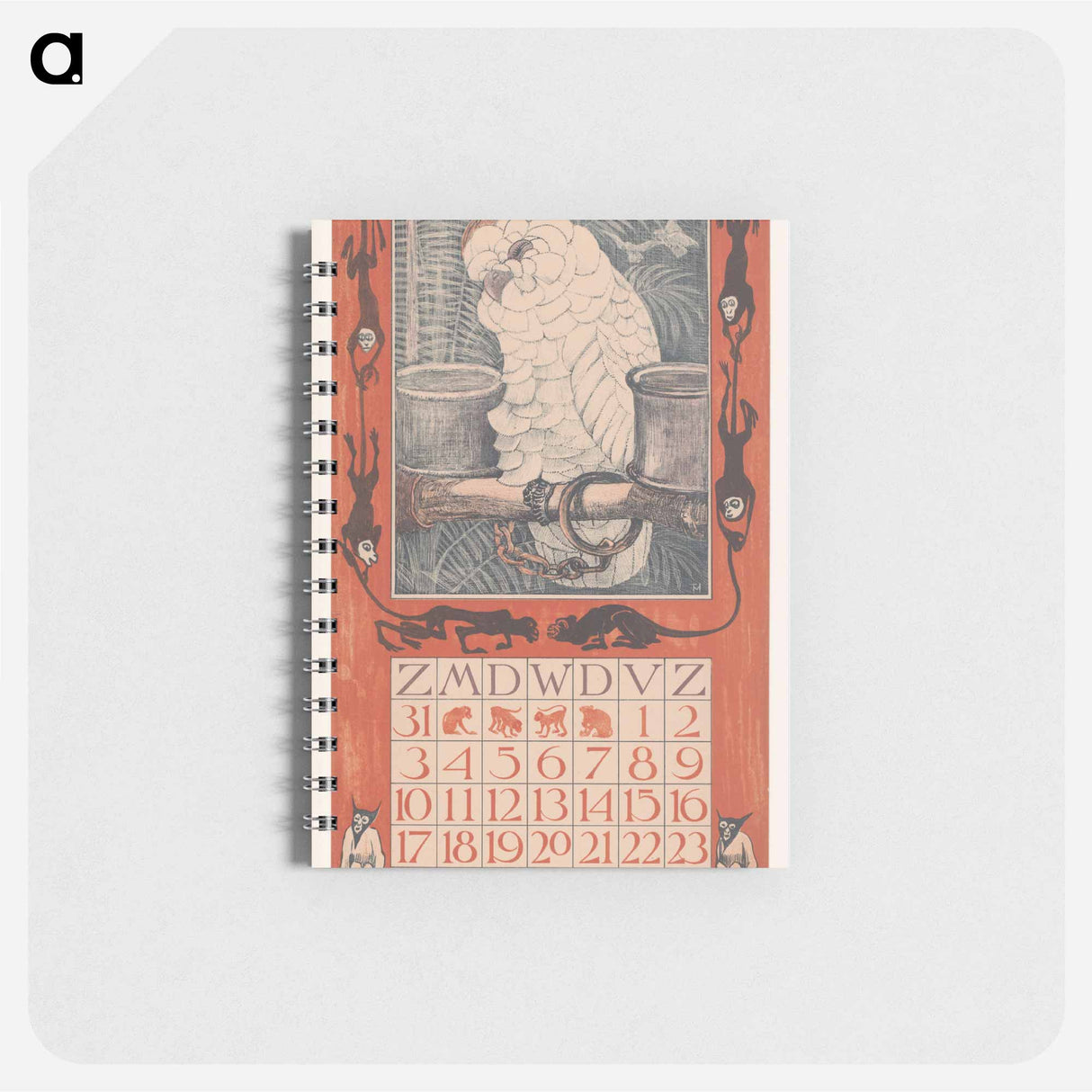 Kalenderblad augustus met kaketoe - テオ ヴァン ホイテマ Memo.