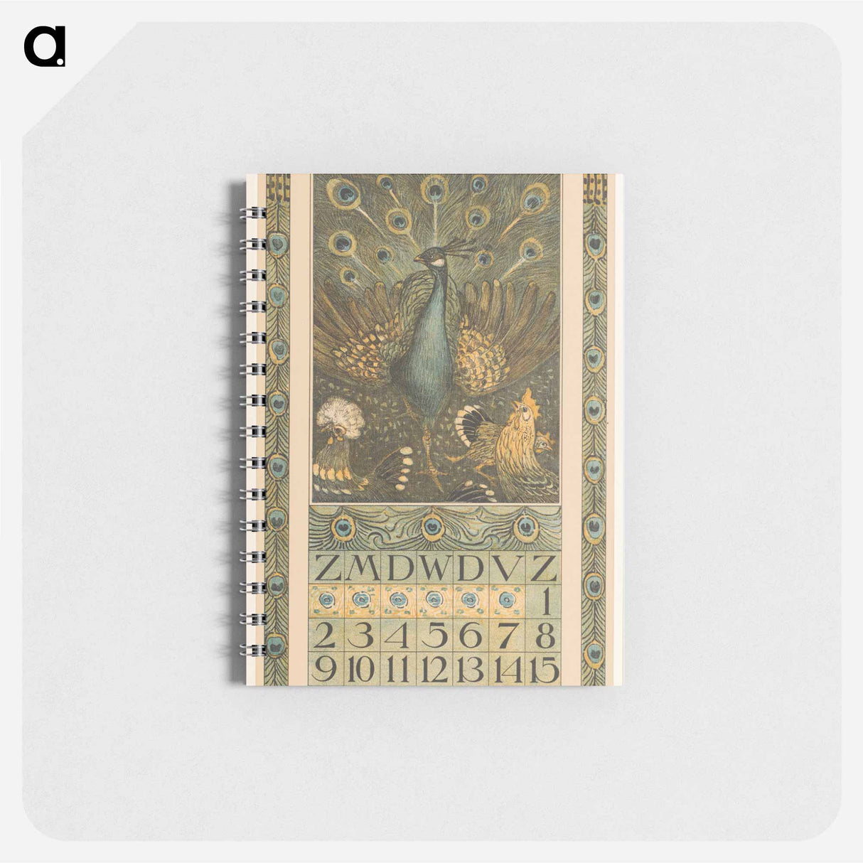 Kalenderblad januari met pauw en kippen - テオ ヴァン ホイテマ Memo.