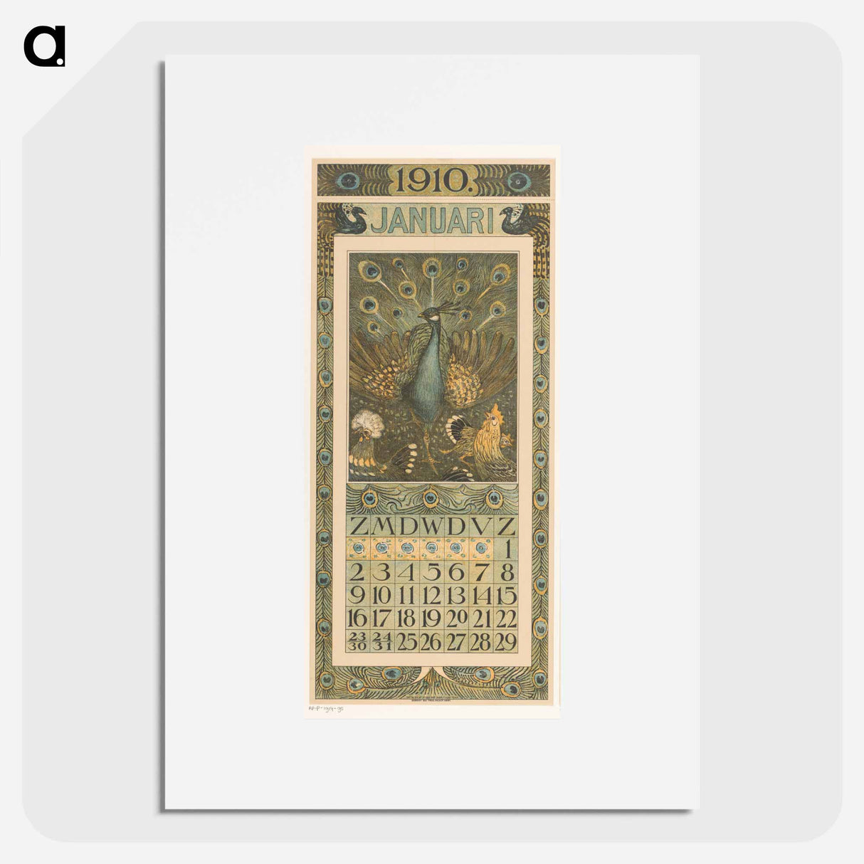 January Calendar with flowers and leaves - Theo van Hoytema Poster.