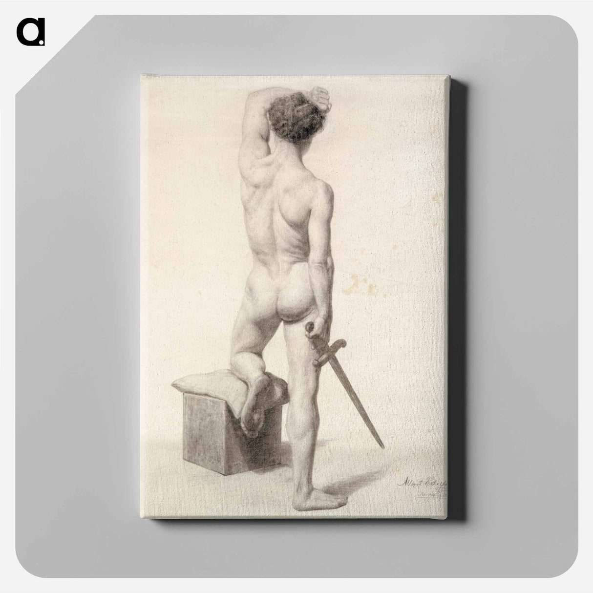 Seisova miesmalli, miekka kädessä, akatemiaharjoitelma - アルバート エーデルフェルト Canvas.