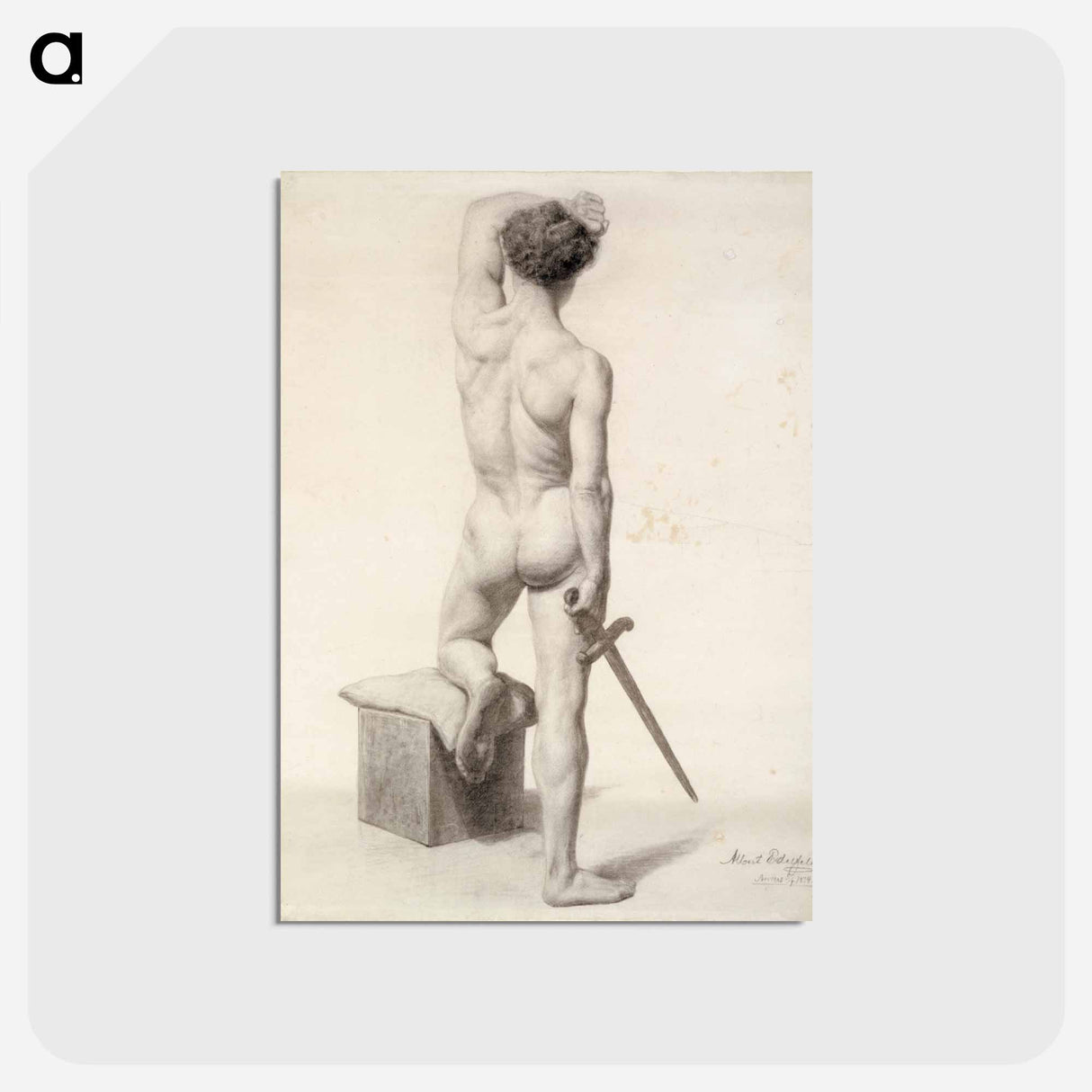 Seisova miesmalli, miekka kädessä, akatemiaharjoitelma - アルバート エーデルフェルト Postcard.