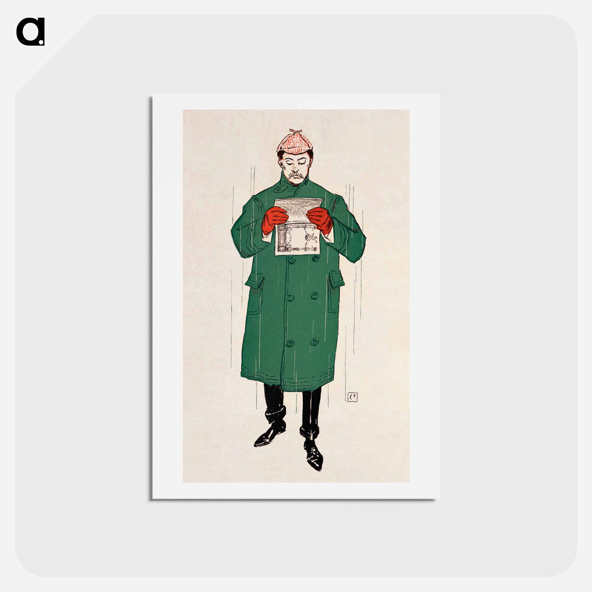 アートポストカード-Man reading book - エドワード ペンフィールド Postcard.