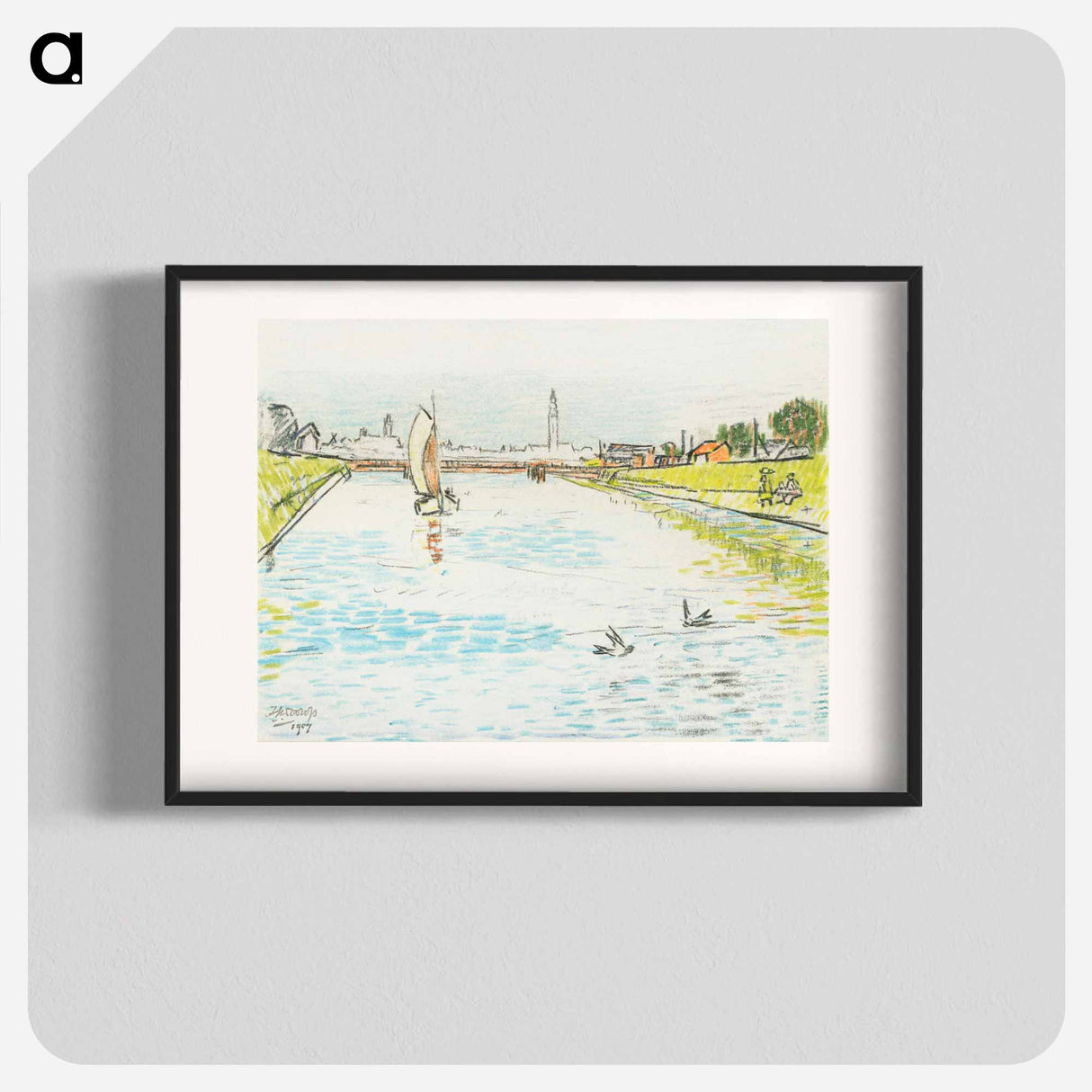 View of a Canal with a Sailing Ship - ヤン・トゥーロップ Poster.