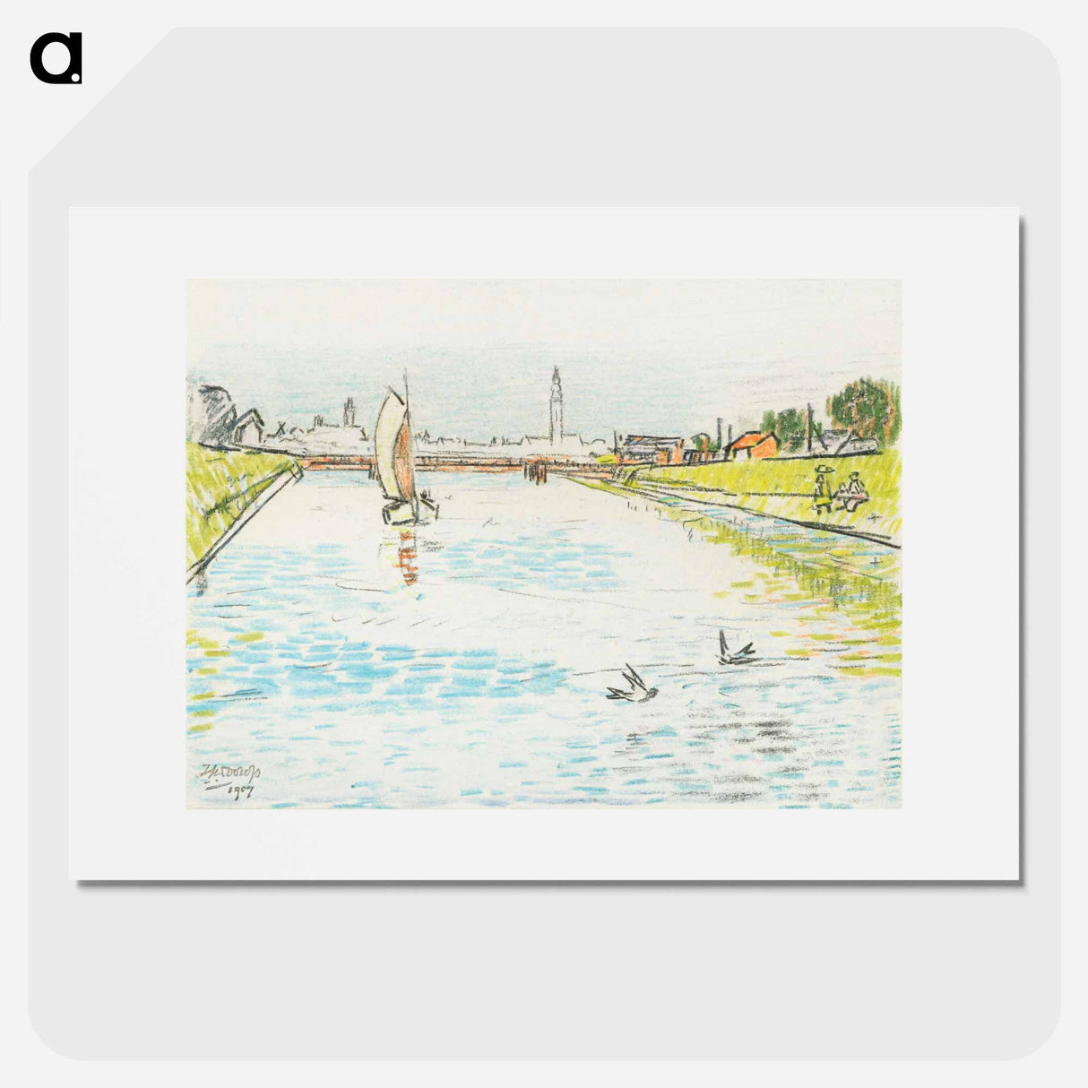 View of a Canal with a Sailing Ship - ヤン・トゥーロップ Poster.