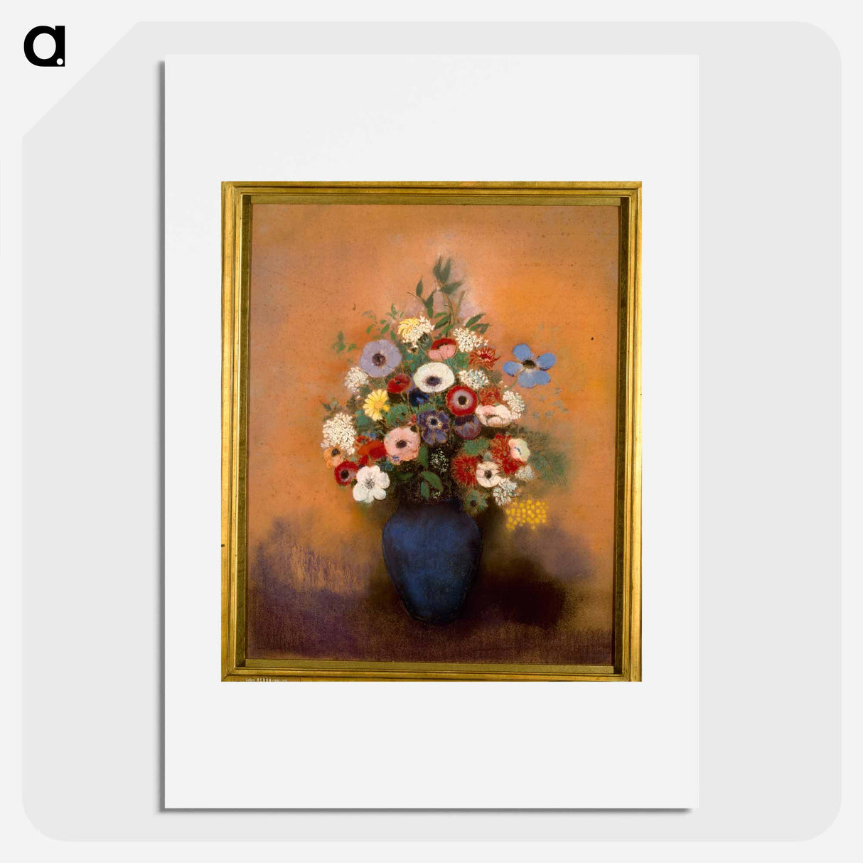 Anémones et lilas dans un vase bleu - オディロン ルドン Poster.