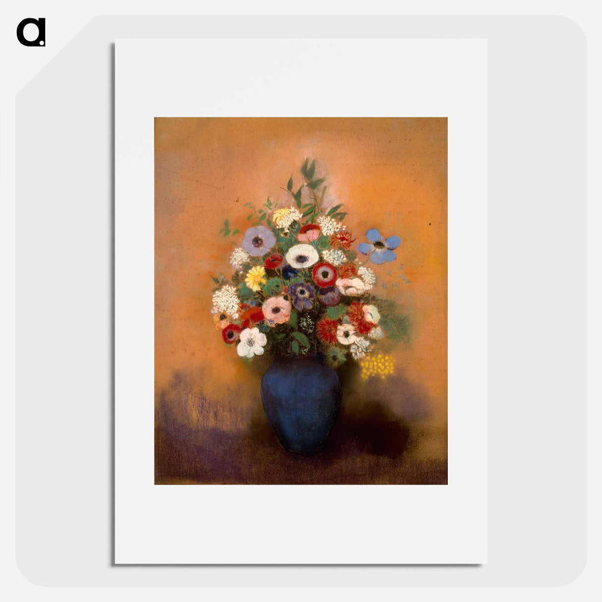 Anémones et lilas dans un vase bleu - オディロン ルドン Poster.