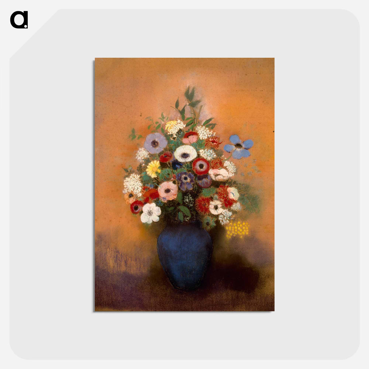 アートポストカード-Anémones et lilas dans un vase bleu - オディロン ルドン Postcard.