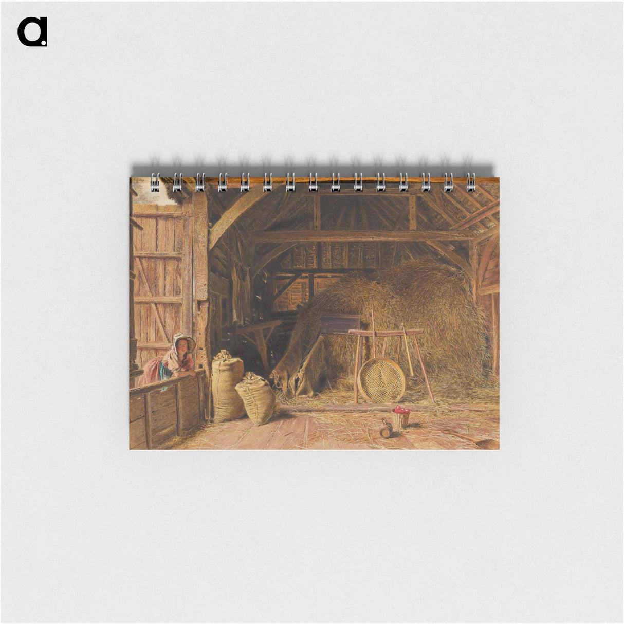 アートメモ帳-Interior of Barn with Woman Wearing Pink Dress and Hat - ウィリアム ヘンリー ハント Memo.
