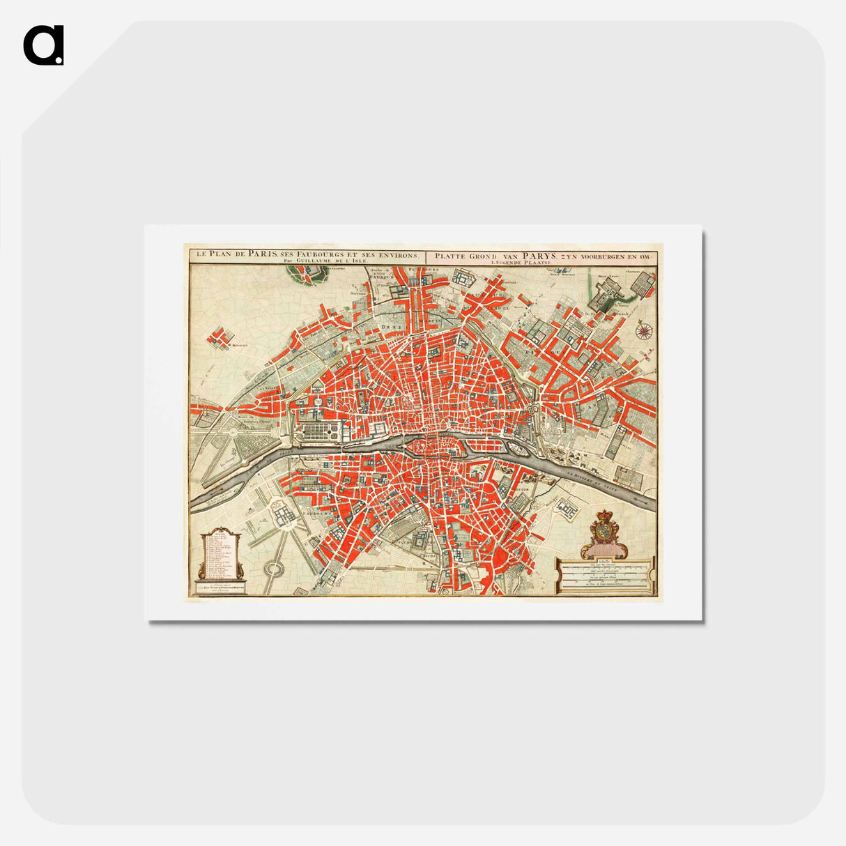 アートポストカード-Plattegrond van Parijs - アンティーク地図 Postcard.