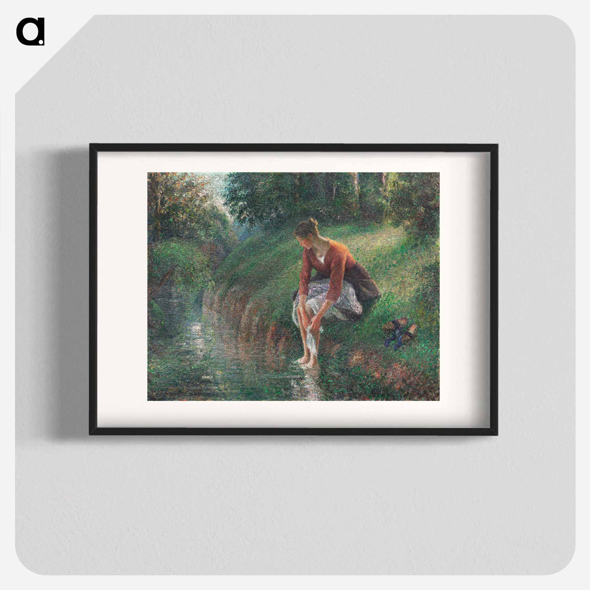 Woman Bathing Her Feet in a Brook - カミーユ ピサロ Poster.