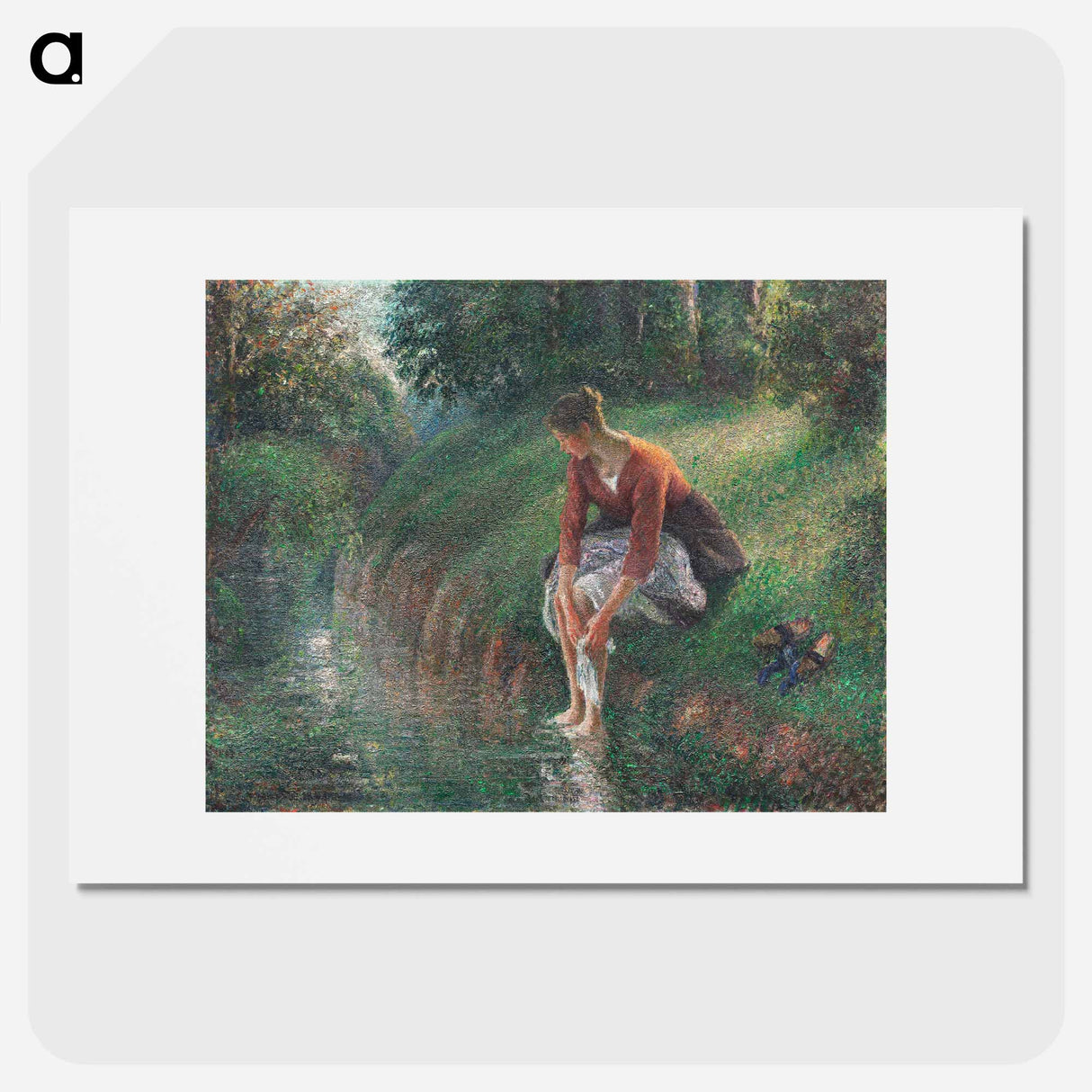 Woman Bathing Her Feet in a Brook - カミーユ ピサロ Poster.