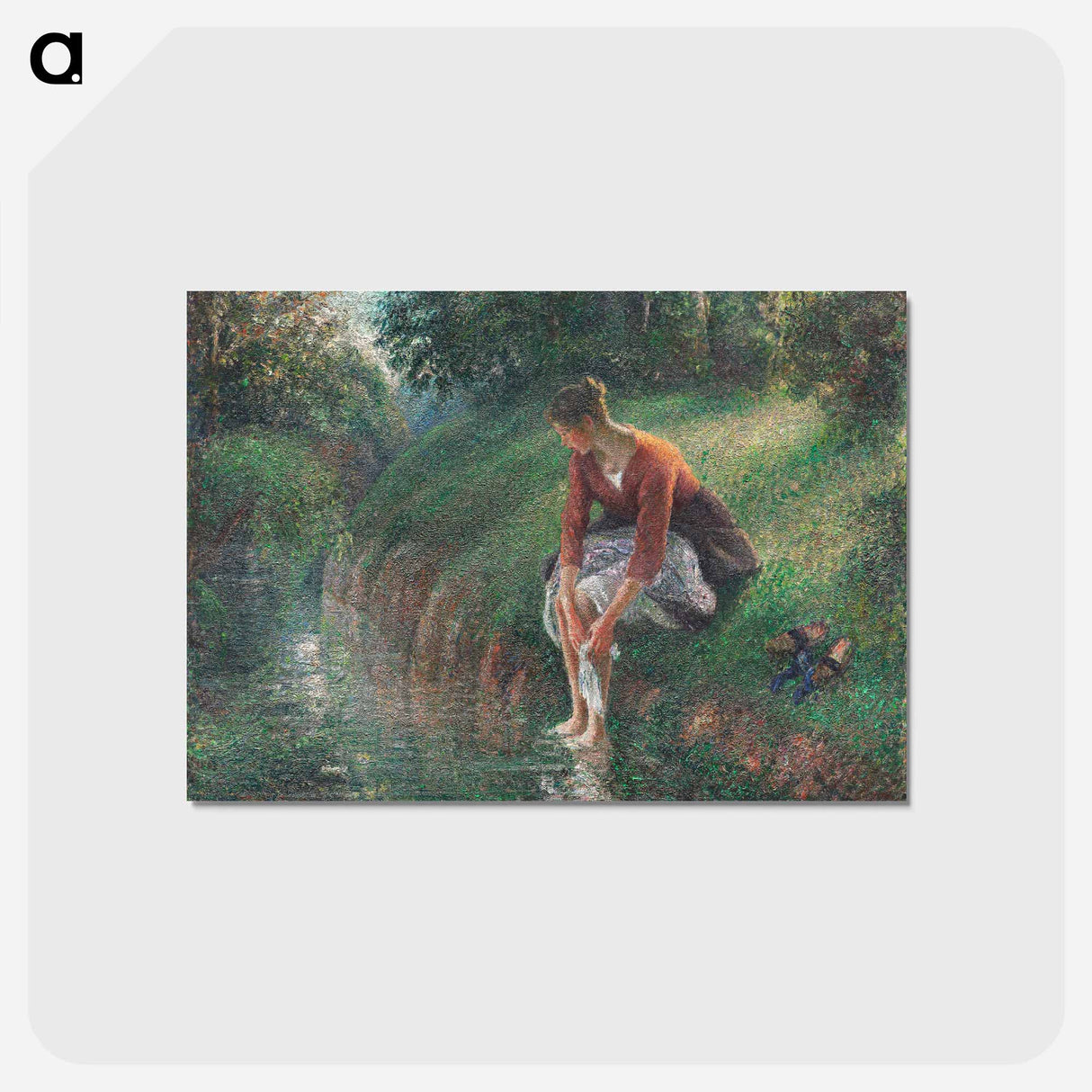 アートポストカード-Woman Bathing Her Feet in a Brook - カミーユ ピサロ Postcard.