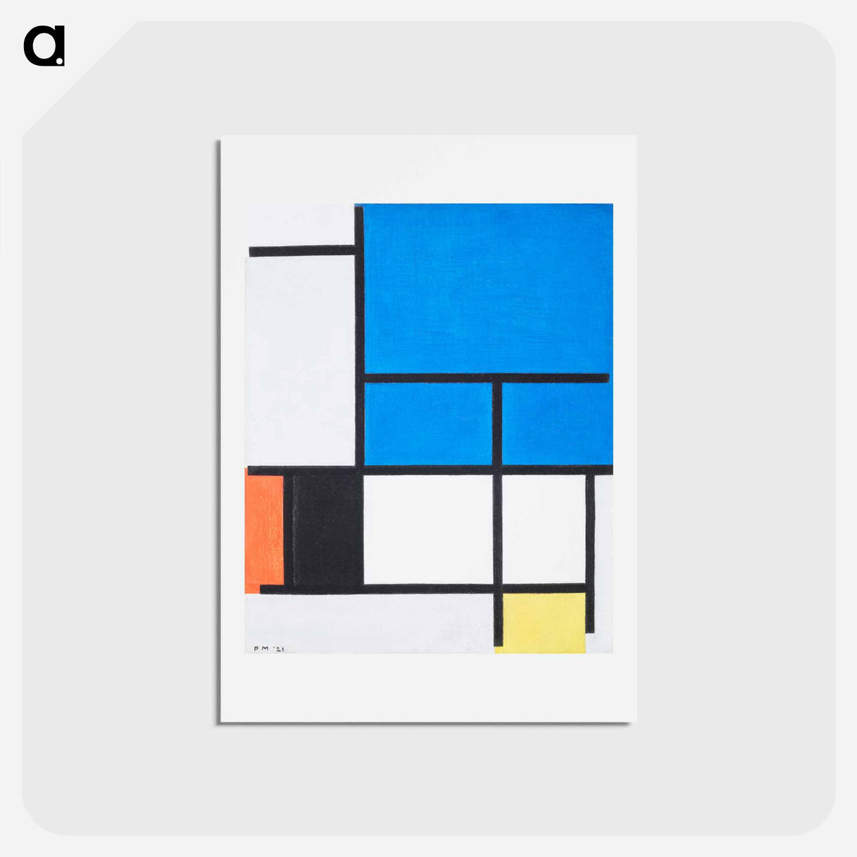 Composition with Large Blue Plane, Red, Black, Yellow, and Gray - ピエト モンドリアン Postcard.