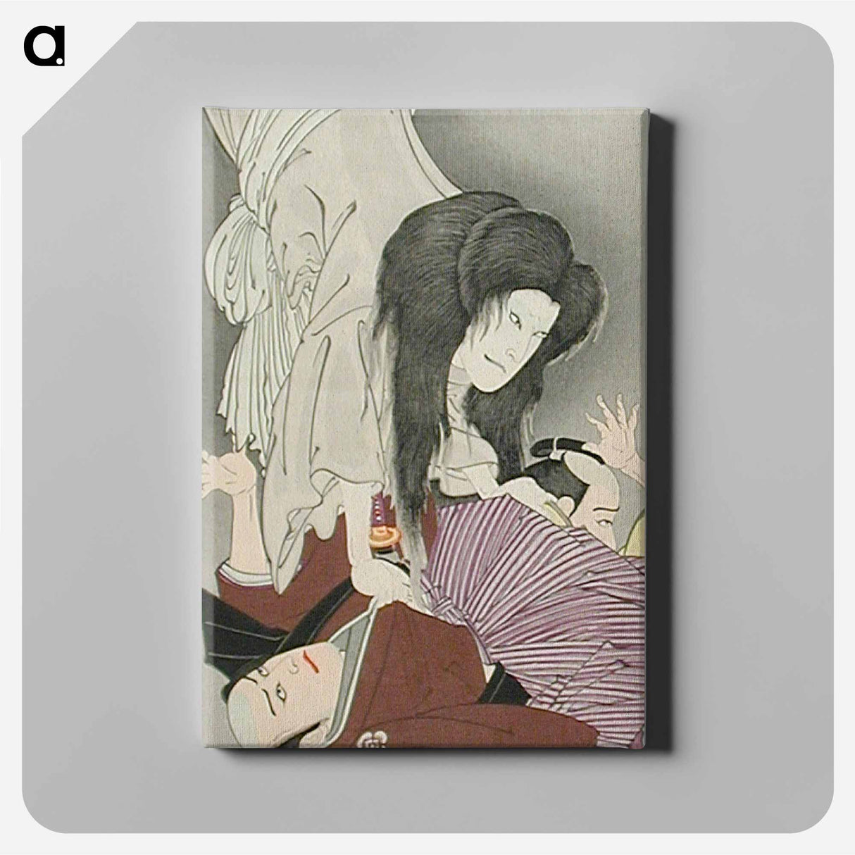 Ichikawa Udanji as the Spirit of Sogo's Wife Carrying Off Yamazumi Goheita Played by Ichimura Kagorō - Toyohara Kunichika Canvas.