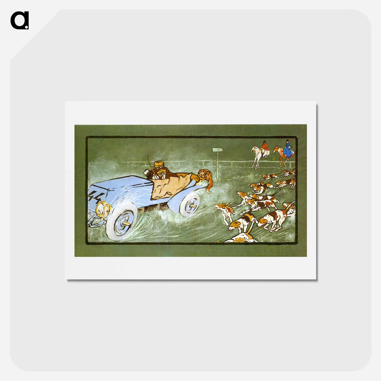 アートポストカード-Car and Hunting Fox - ウンベルト ボッチョーニ Postcard.