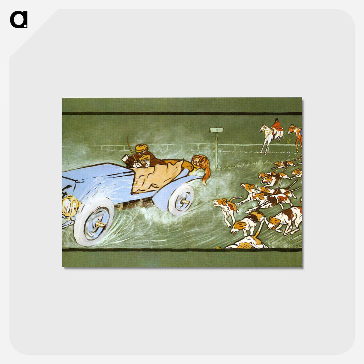 アートポストカード-Car and Hunting Fox - ウンベルト ボッチョーニ Postcard.