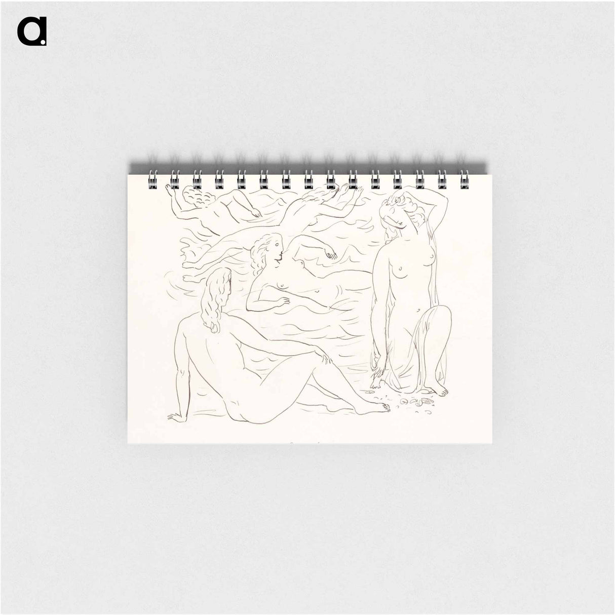 Schetsblad met naakt zwemmende vrouwen aan het strand by Leo Gestel - レオ ヘステル Memo.