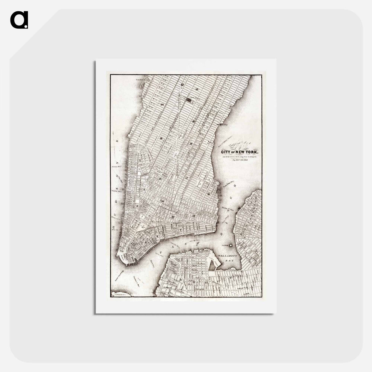 アートポストカード-Map of the city of New York - アンティーク地図 Postcard.