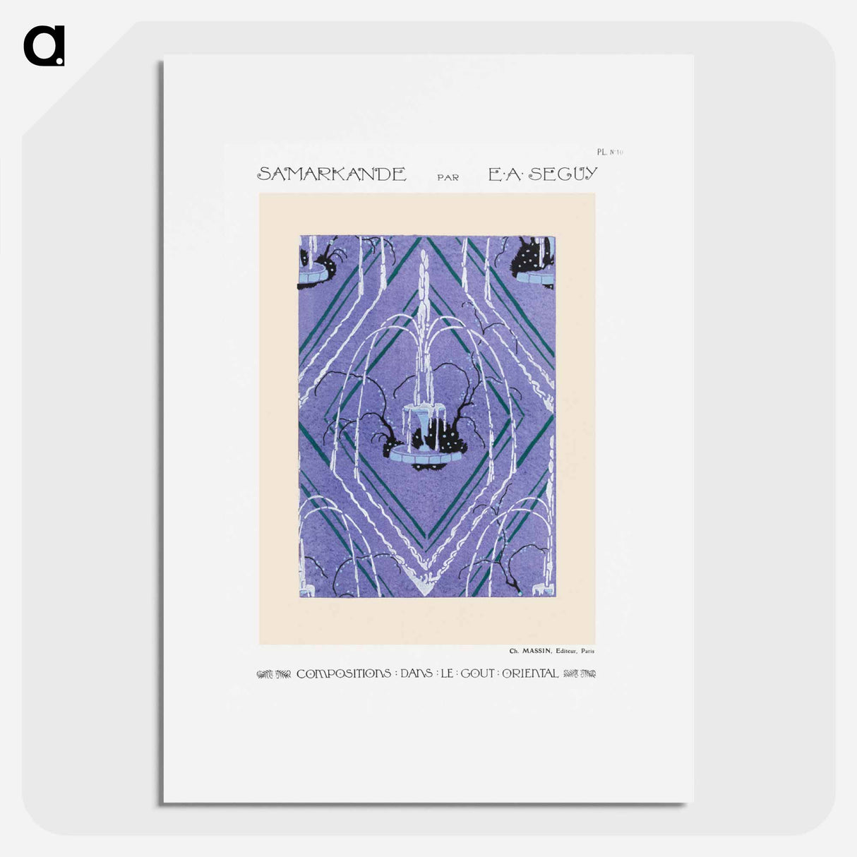Art Deco fountain pattern pochoir print in oriental style - E.A.セギー Poster.