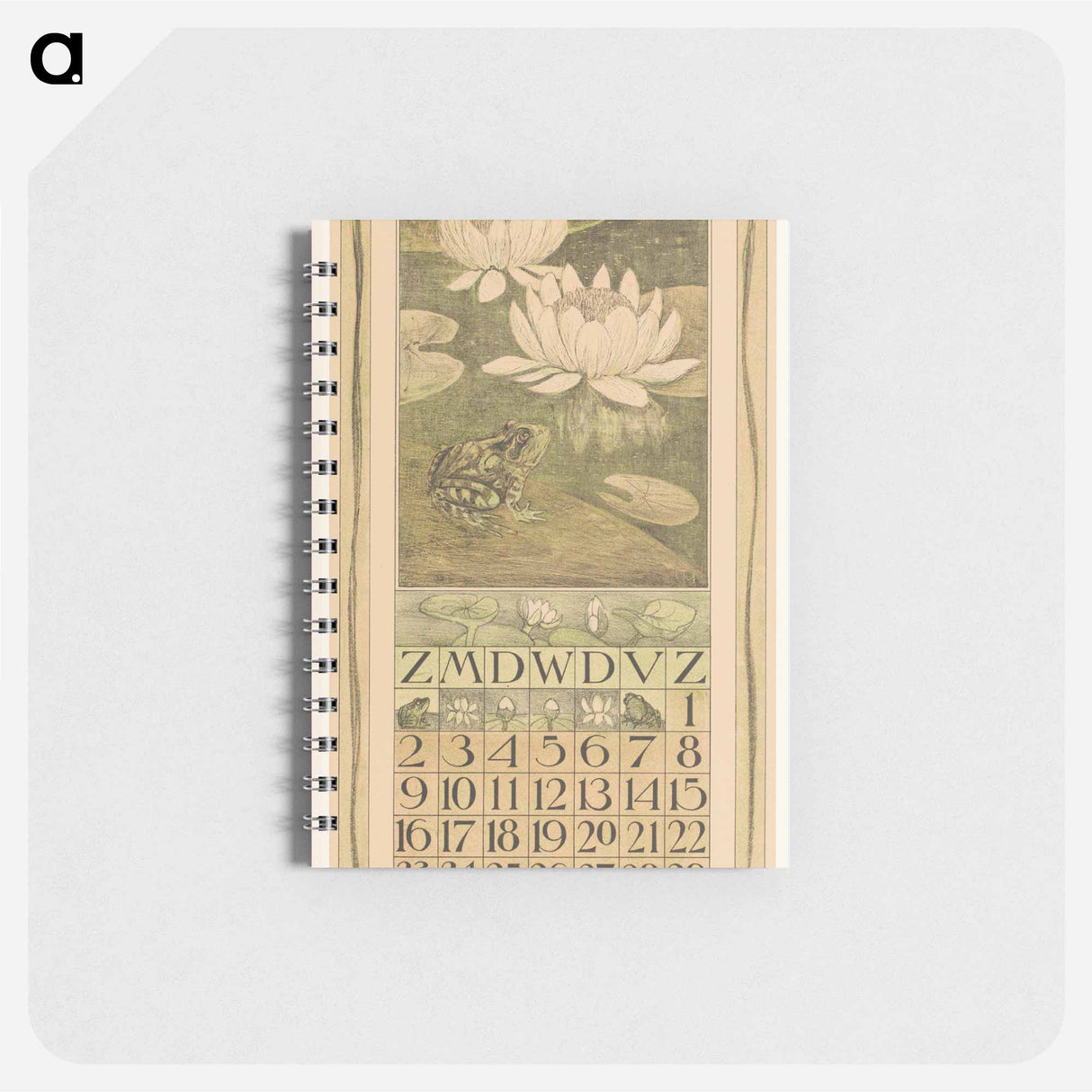 Kalenderblad juli met kikker en waterlelies - テオ ヴァン ホイテマ Memo.