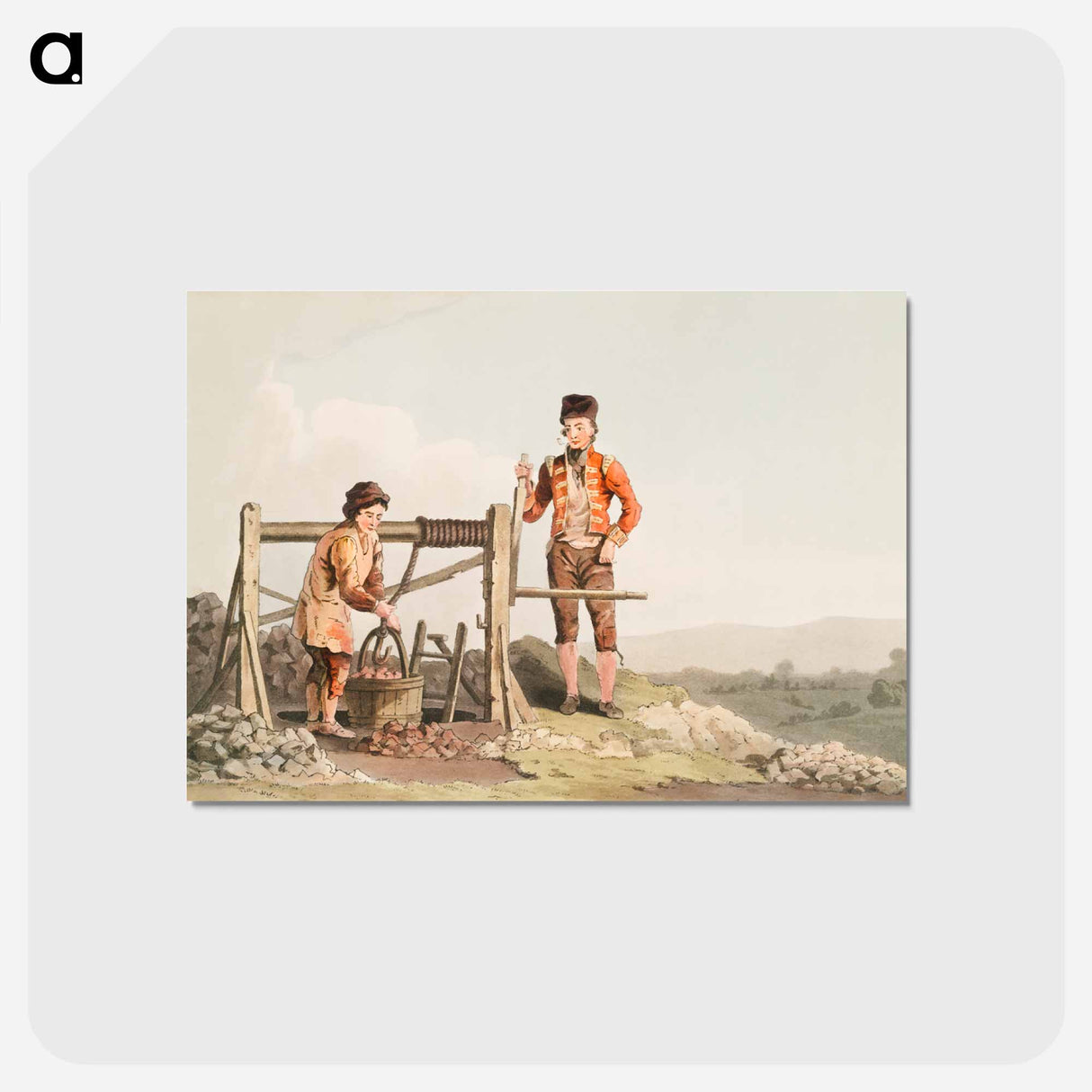 Illustration of the ruddle pit from The Costume of Yorkshire - 19世紀のヨークシャー Postcard.