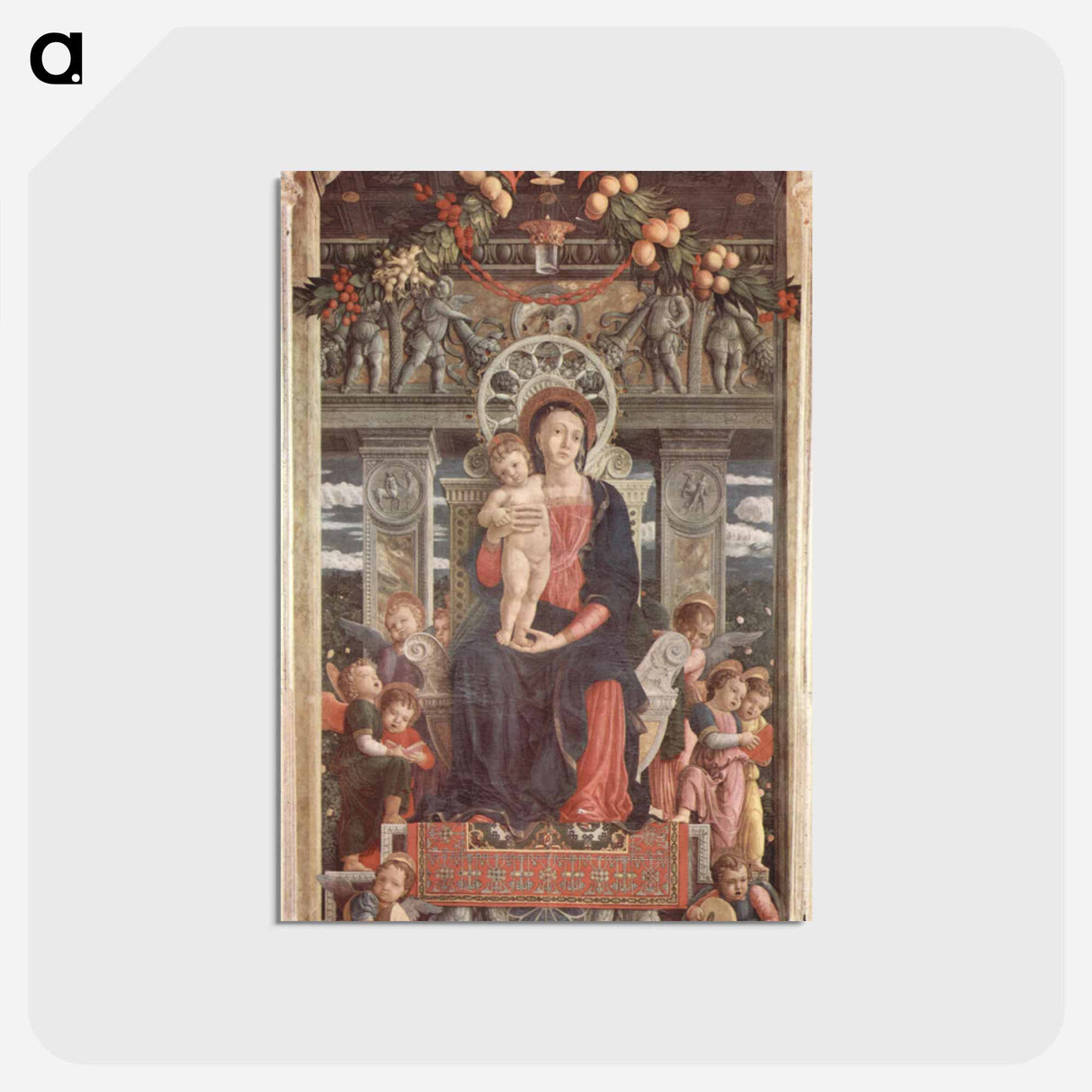 アートポストカード-Altarpiece of San Zeno in Verona, central panel Madonna and Angels - アンドレア マンテーニャ Postcard.