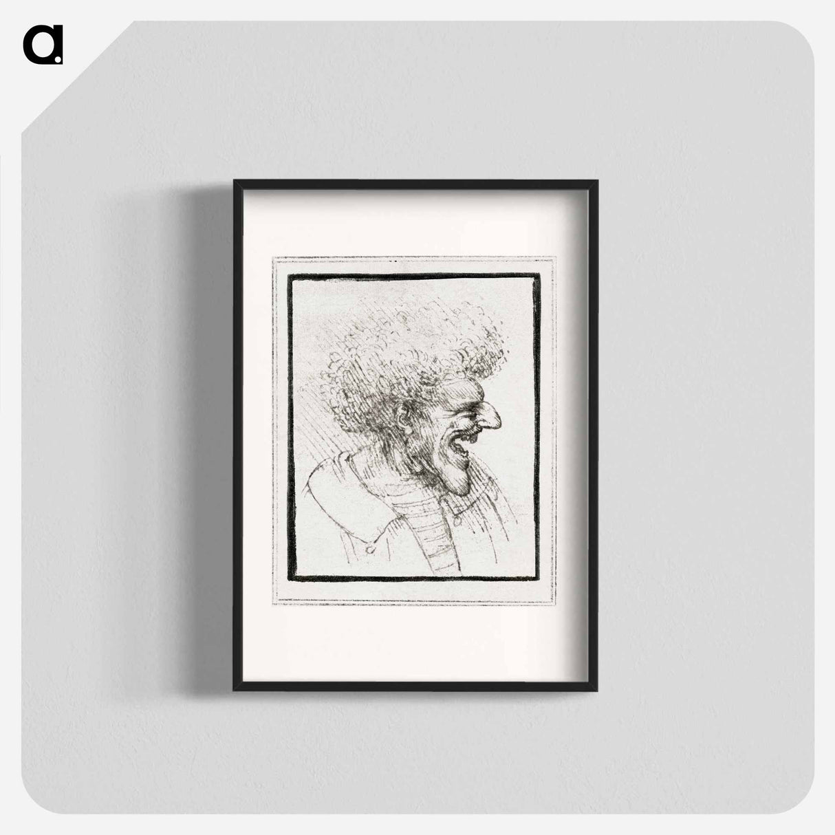 Caricature of a Man with Bushy Hair - レオナルド ダ ヴィンチ Poster.