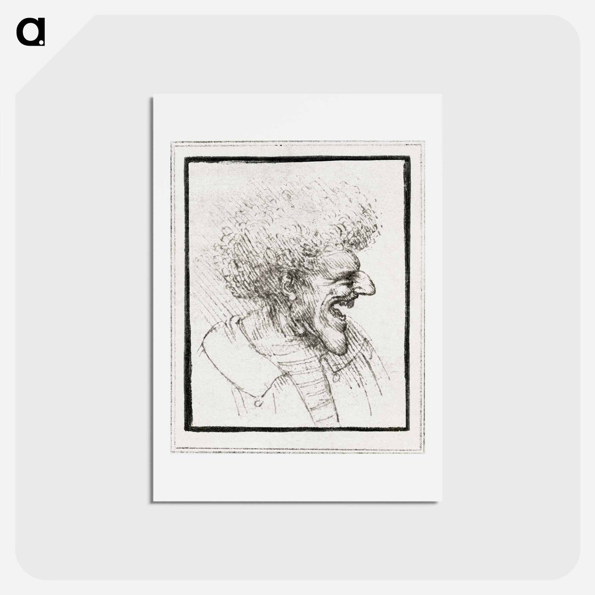 アートポストカード-Caricature of a Man with Bushy Hair - レオナルド ダ ヴィンチ Postcard.
