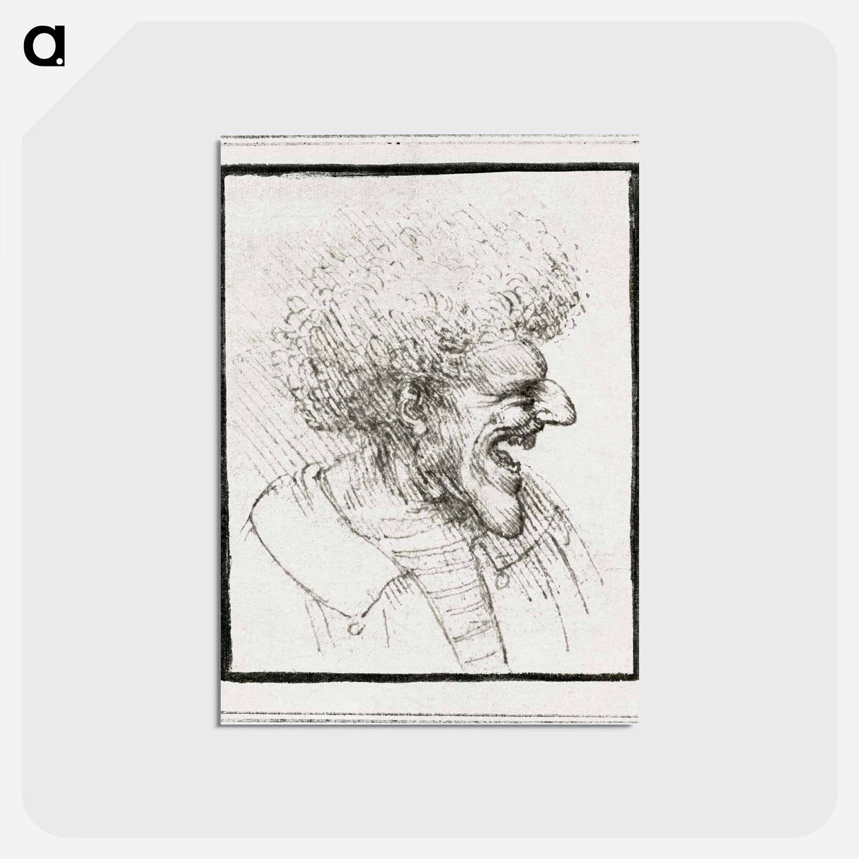 アートポストカード-Caricature of a Man with Bushy Hair - レオナルド ダ ヴィンチ Postcard.