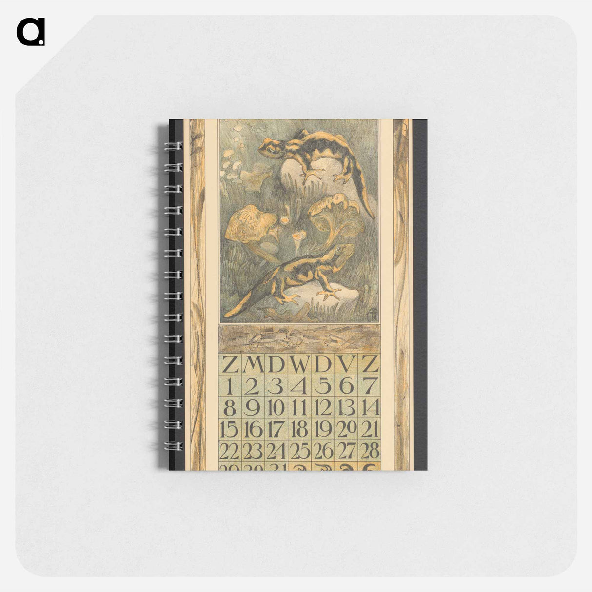 Kalenderblad voor oktober 1911 met salamanders en paddenstoelen - テオ ヴァン ホイテマ Memo.