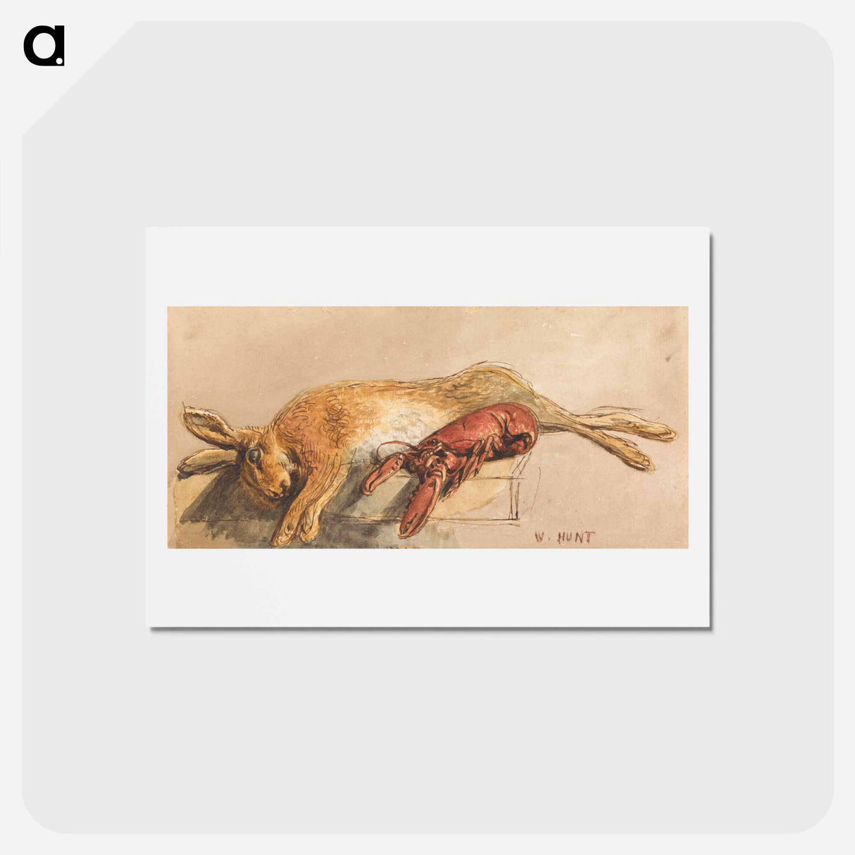 アートポストカード-A Dead Hare and a Cooked Lobster on a Bench - ウィリアム ヘンリー ハント Postcard.