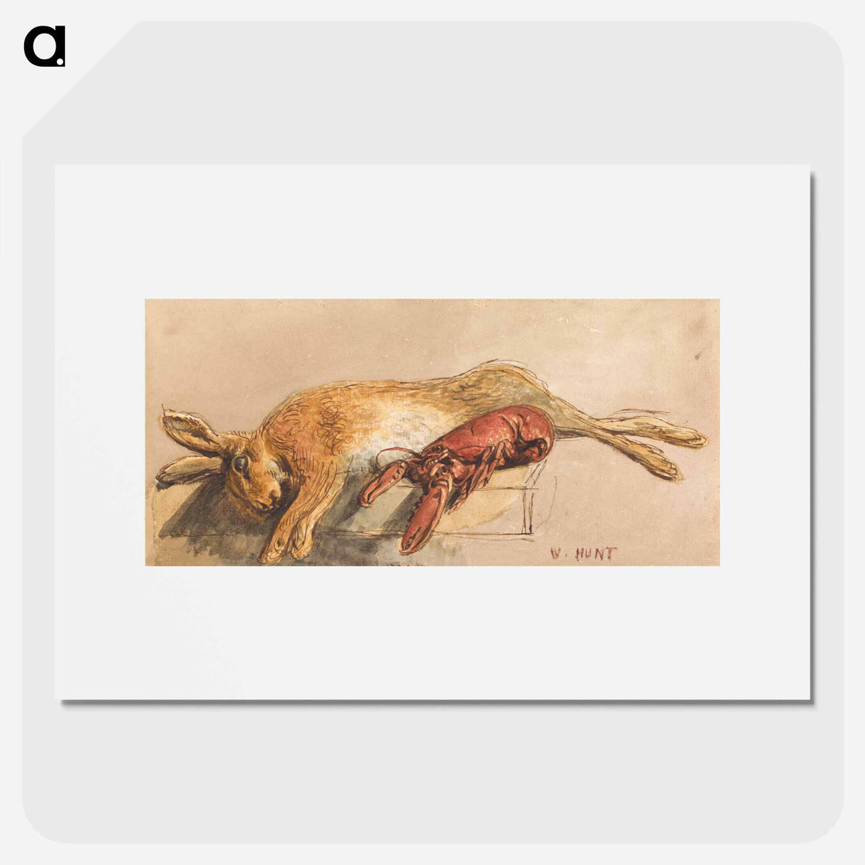 アートポスター-A Dead Hare and a Cooked Lobster on a Bench - ウィリアム ヘンリー ハント Poster.