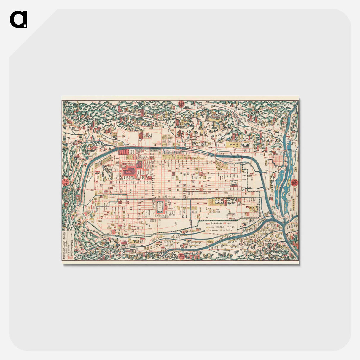 アートポストカード-Map of Kyoto - アンティーク地図 Postcard.