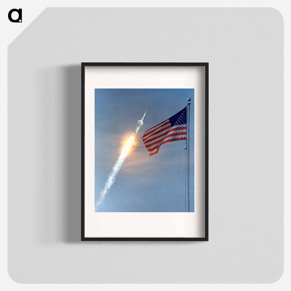 The American Flag heralds the flight of Apollo 11 - Apollo Moon Landing Poster.