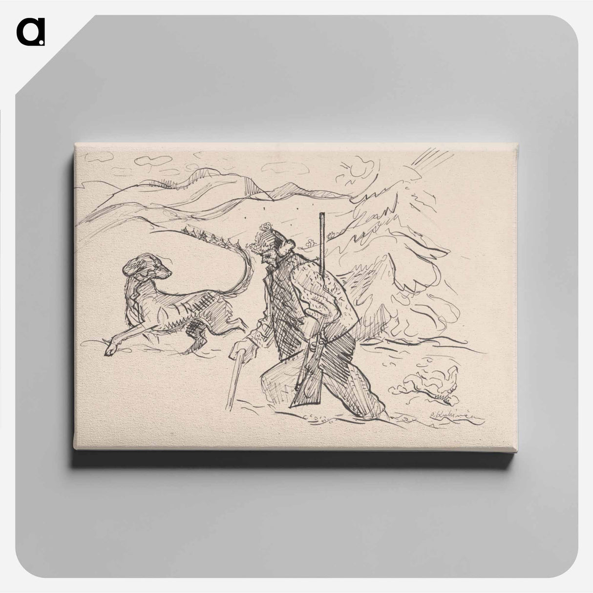 A hunter with a dog - アーノルド ピーター ワイズ クビンチャン Canvas.