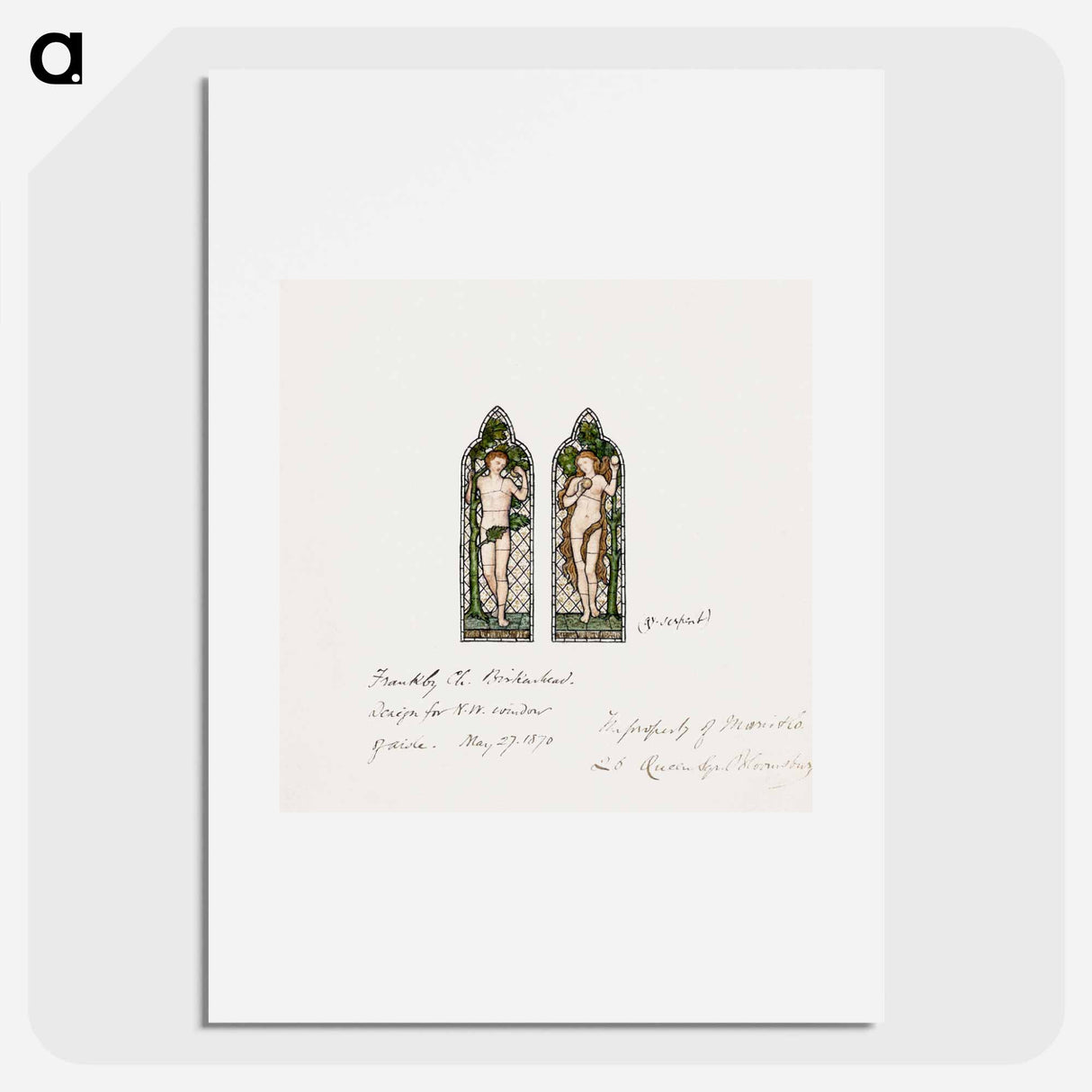 Adam and Eve, Design for Stained Glass Window, Frankby Church, Birkenhead (Cheshire), England - エドワード バーン ジョーンズ Poster.