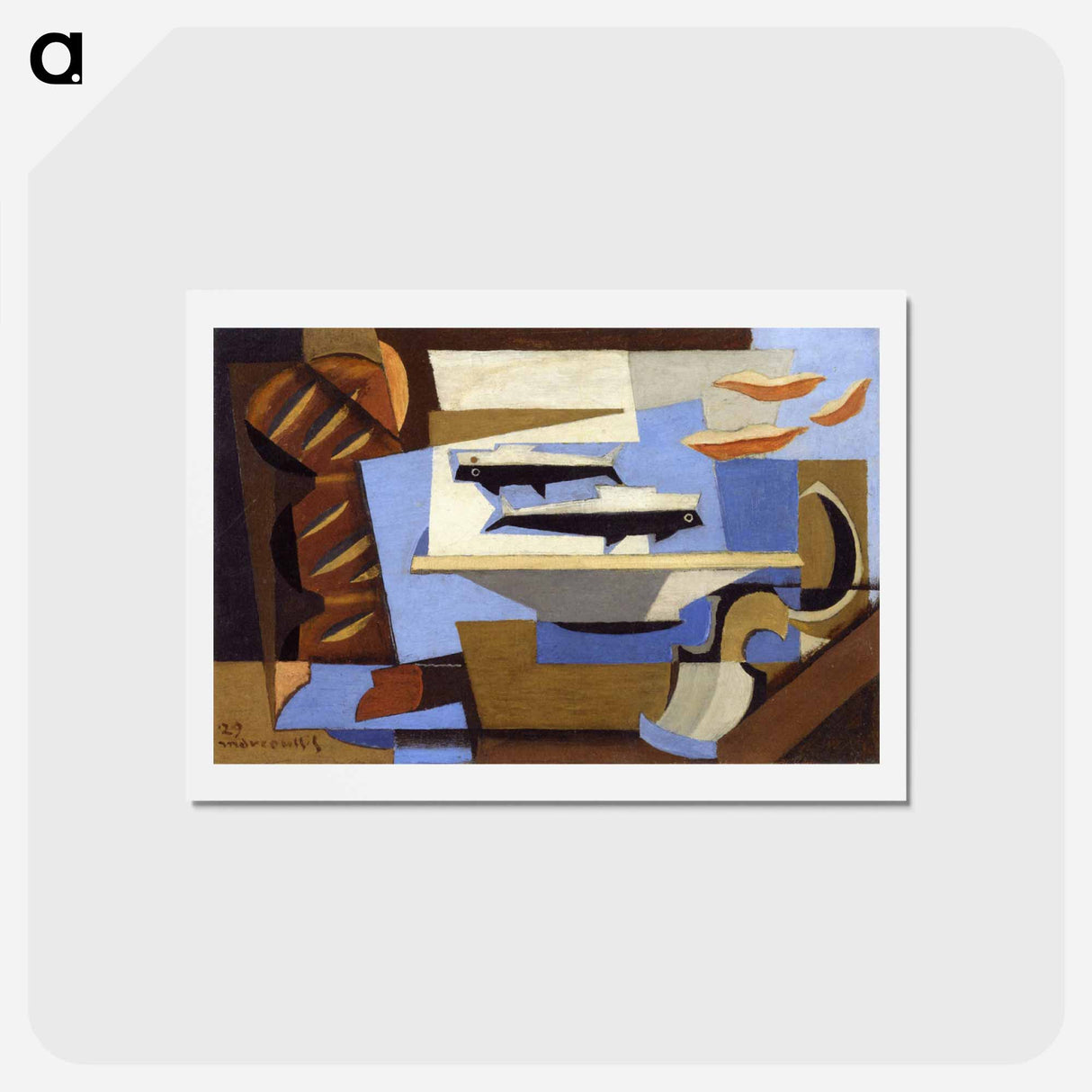 アートポストカード-Breton Bread, Two Fish, Spoon - ルイ マルクーシ Postcard.