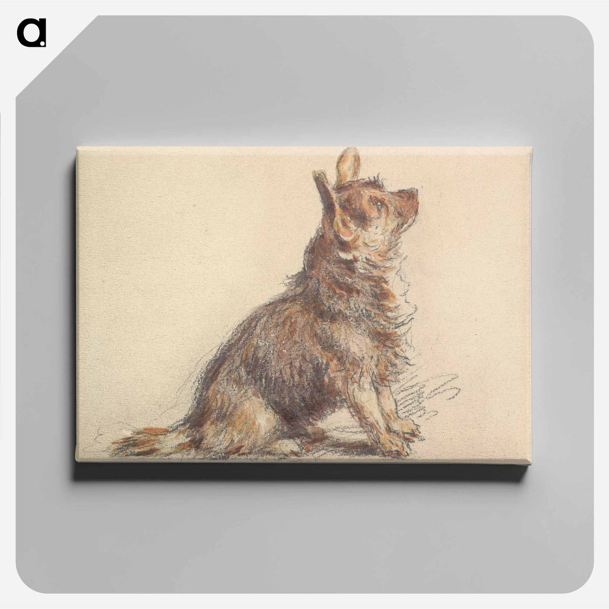 アートパネル-A Terrier Sitting, Looking Up to Right - ウィリアム ヘンリー ハント Canvas.