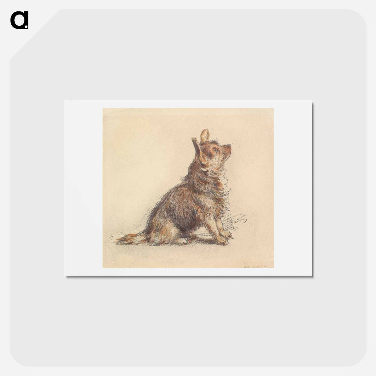 アートポストカード-A Terrier Sitting, Looking Up to Right - ウィリアム ヘンリー ハント Postcard.