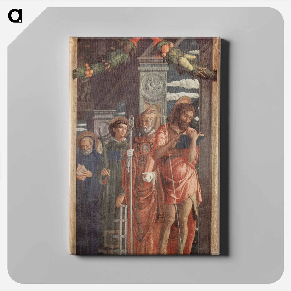 アートパネル-Altarpiece of San Zeno in Verona, right panel of St. Benedict, St. Lawrence, St. Gregory and St. John the Baptist - アンドレア マンテーニャ Canvas.