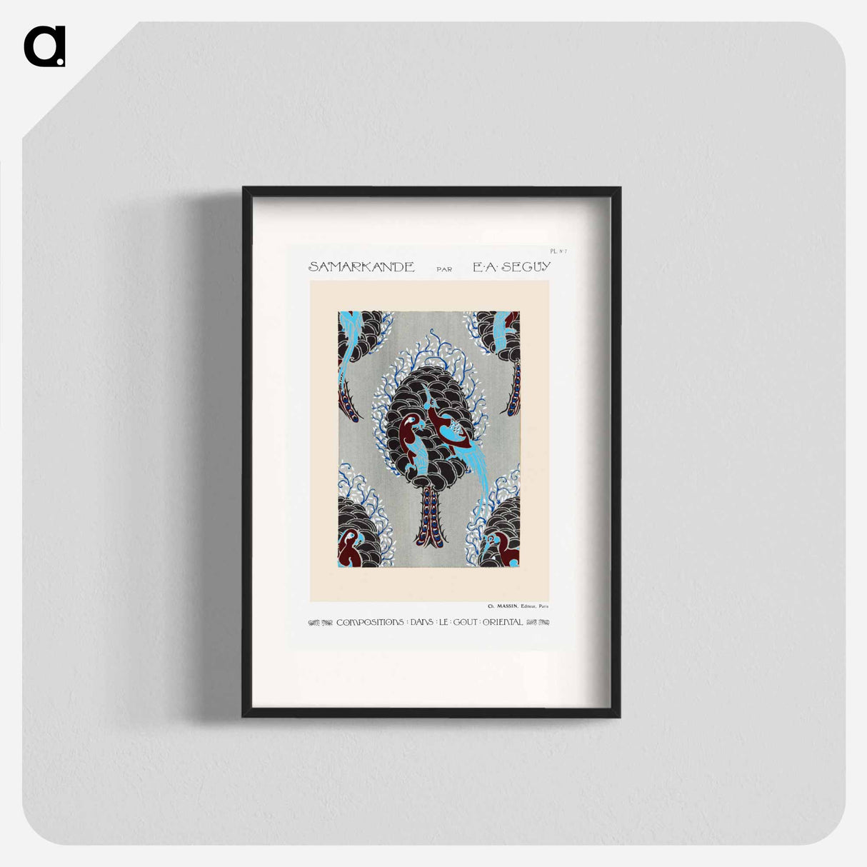 アートポスター-Art Nouveau bird pattern pochoir print in oriental style - E.A.セギー Poster.