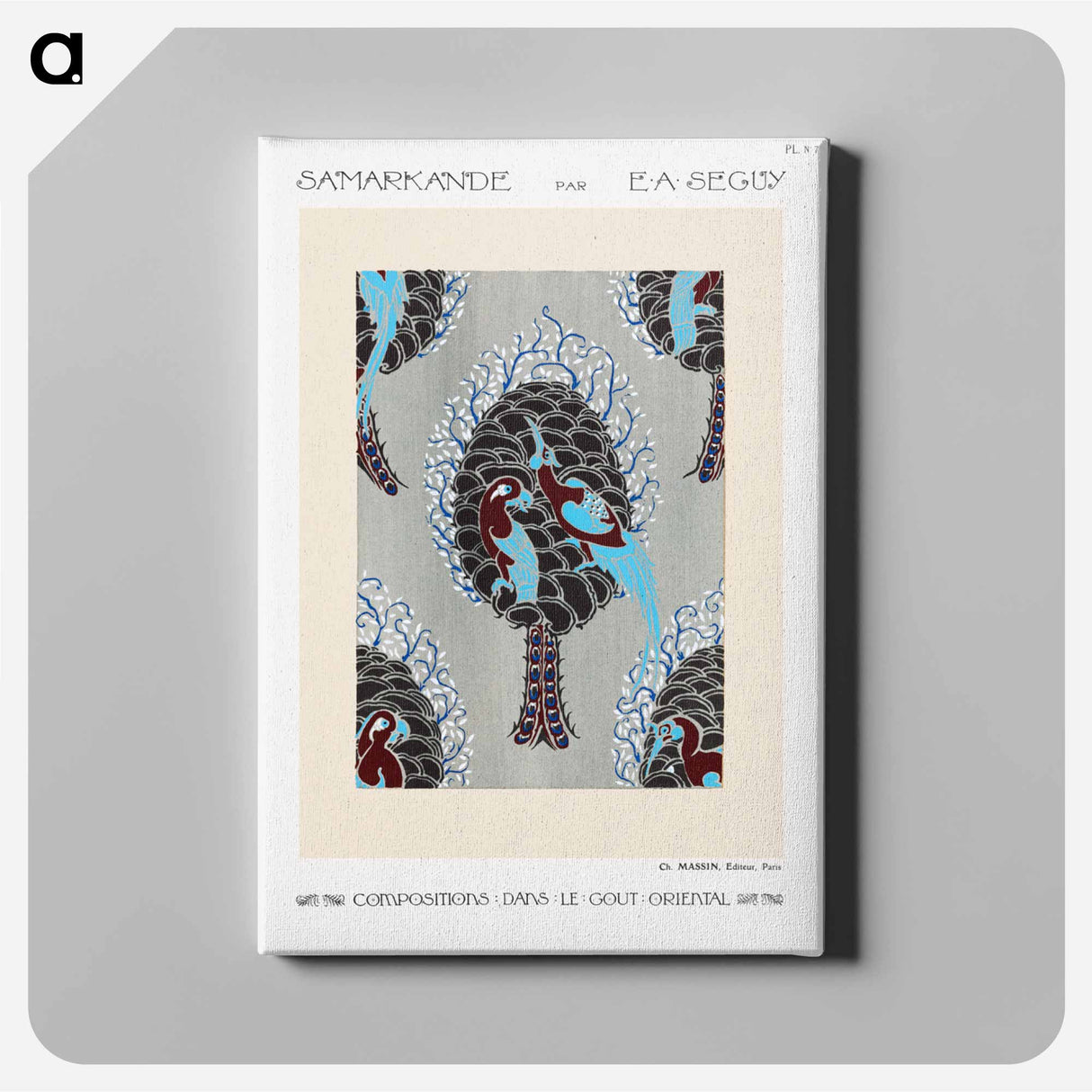 アートパネル-Art Nouveau bird pattern pochoir print in oriental style - E.A.セギー Canvas.